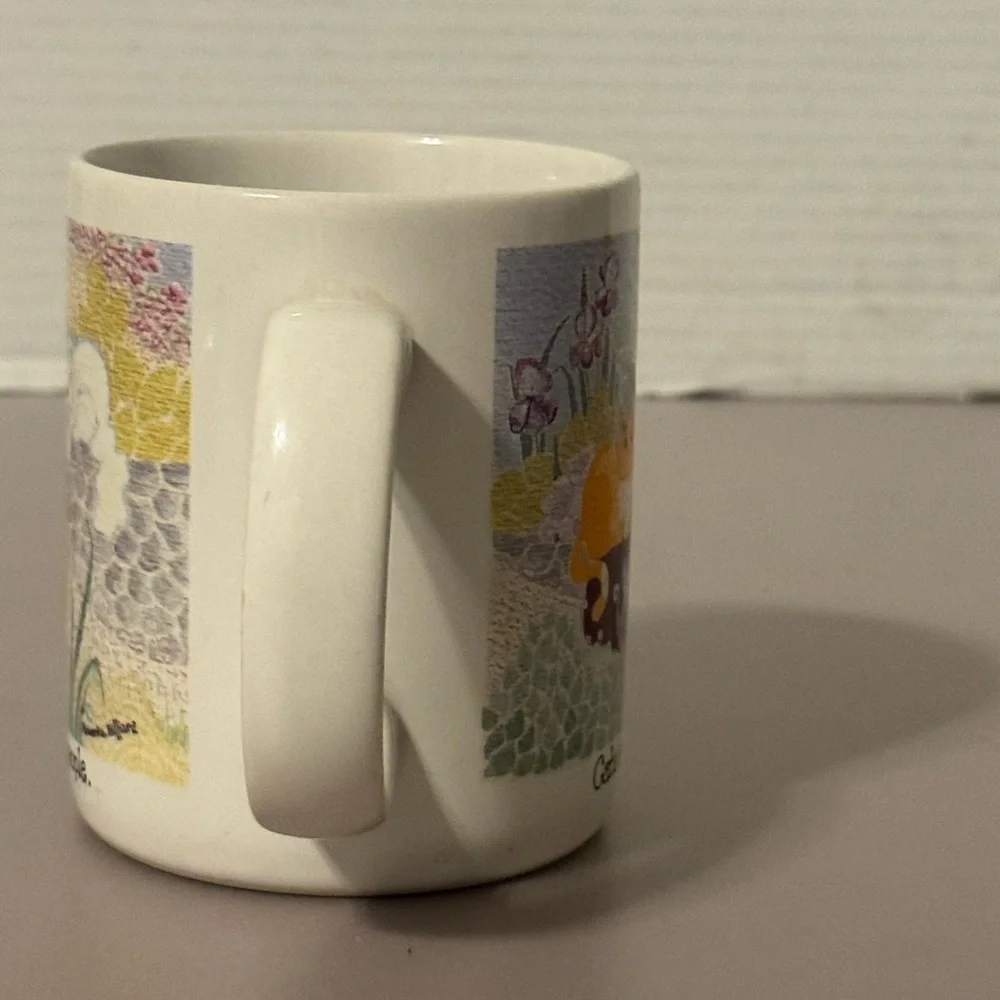 Vintage Cat-Themed White Ceramic Mug